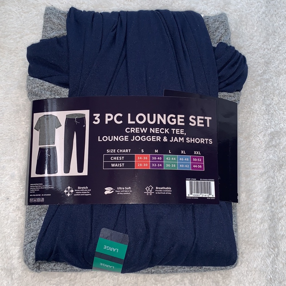 NWT Caribbean Joe Gray and Navy Lounge Set T-shirt Joggers & Shorts - Picture 5 of 7
